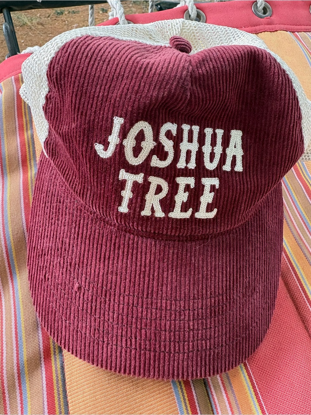 Corduroy Baseball Cap with 'JOSHUA TREE' Embroidery - Deep Wine